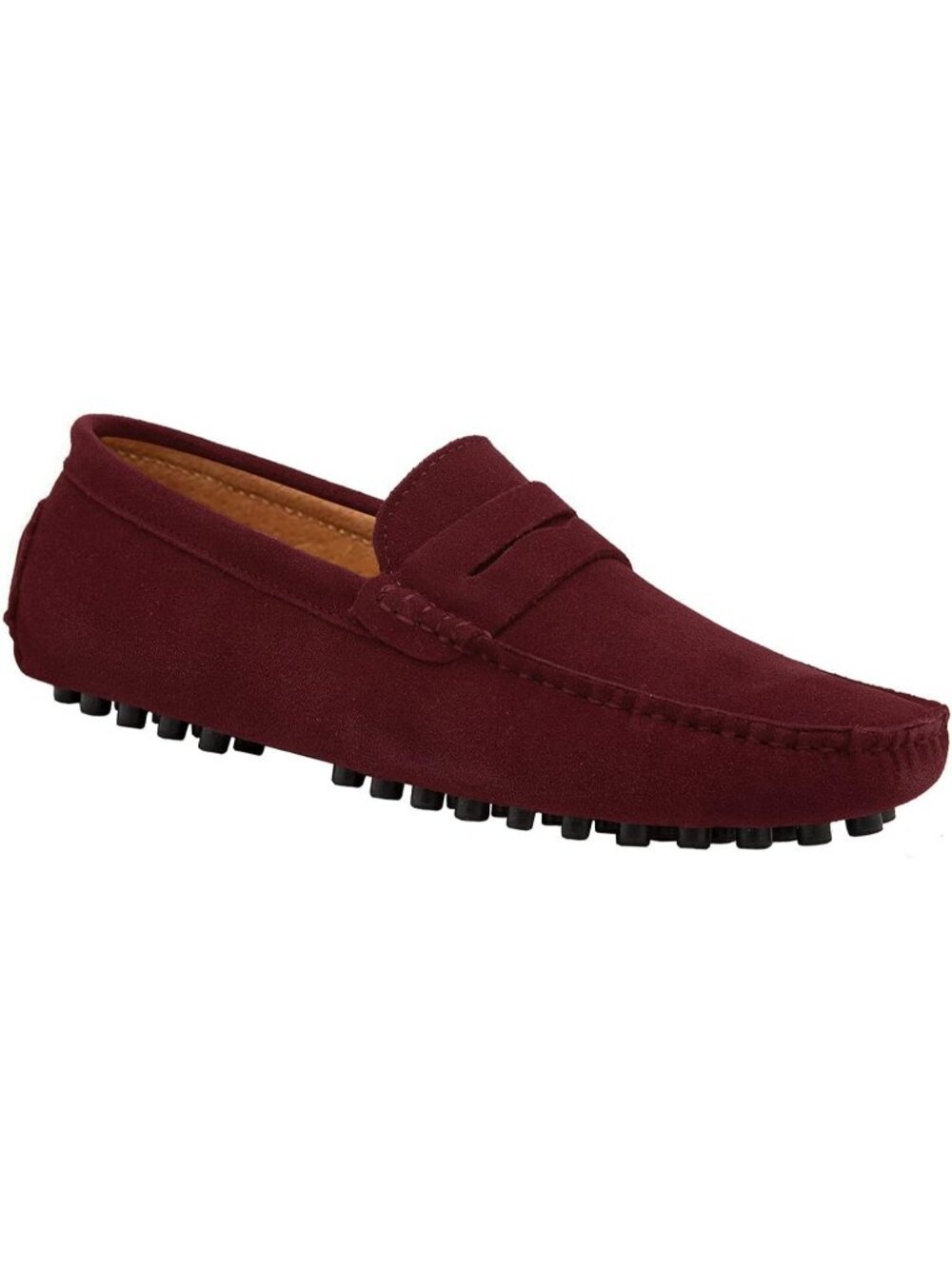 JIONS Men's Burgundy Suede Cow Leather Penny Loafers Moccasins Slip On Shoes